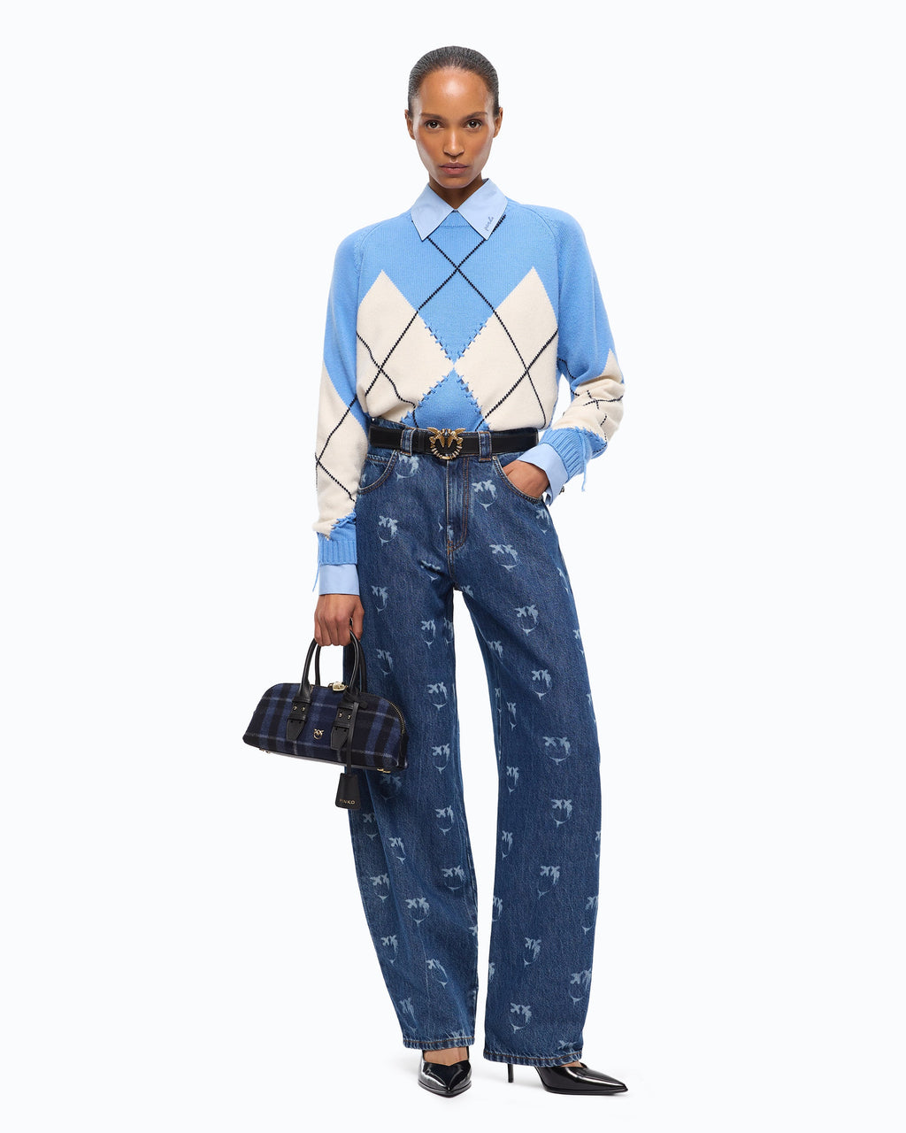 Pinko 107377A3JE - Maglione in lana e cashmere con maxi rombi