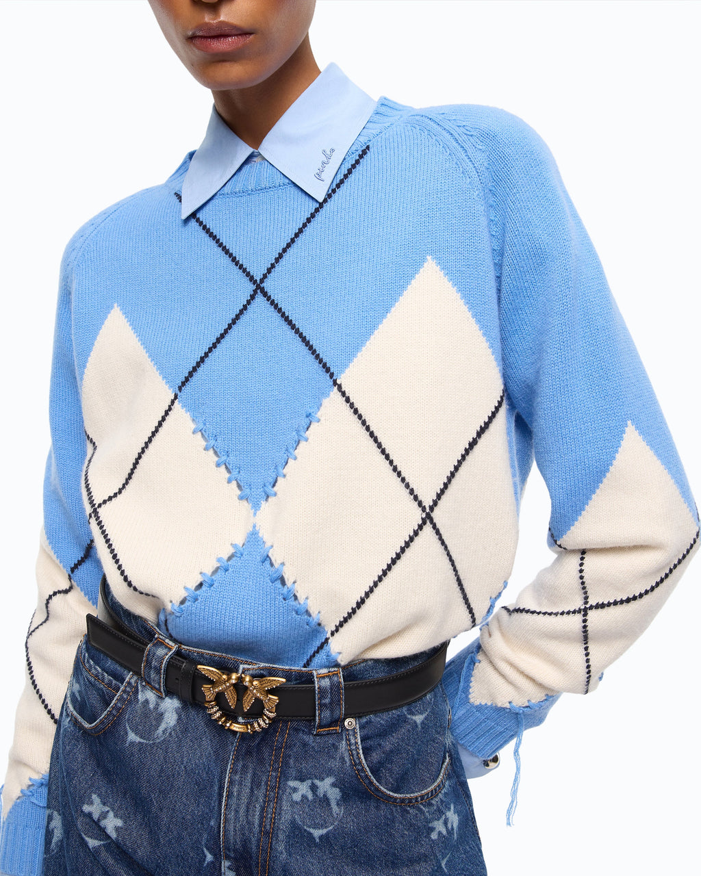 Pinko 107377A3JE - Maglione in lana e cashmere con maxi rombi