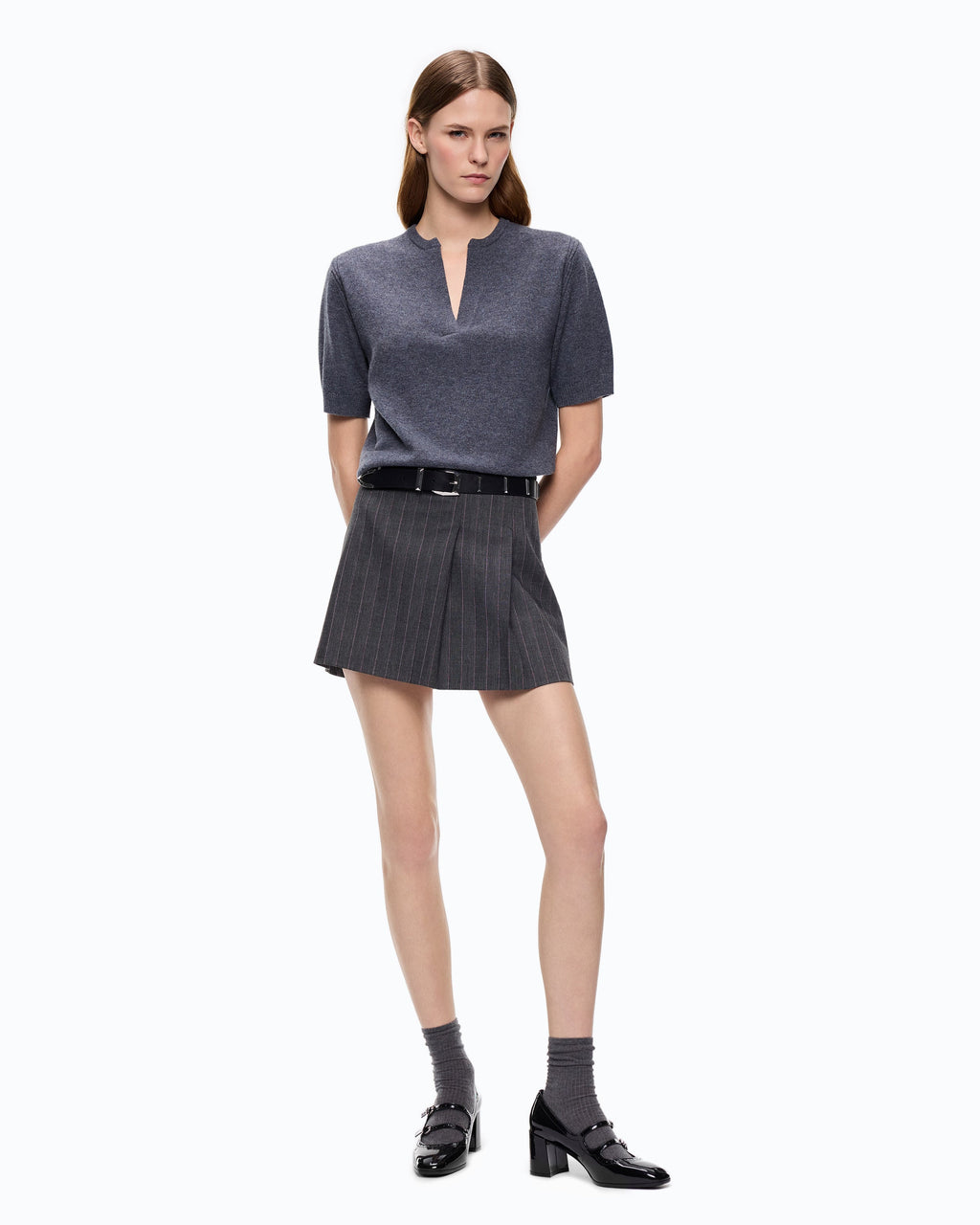 Pinko 107416A3FF - Minigonna gessata con macro pieghe