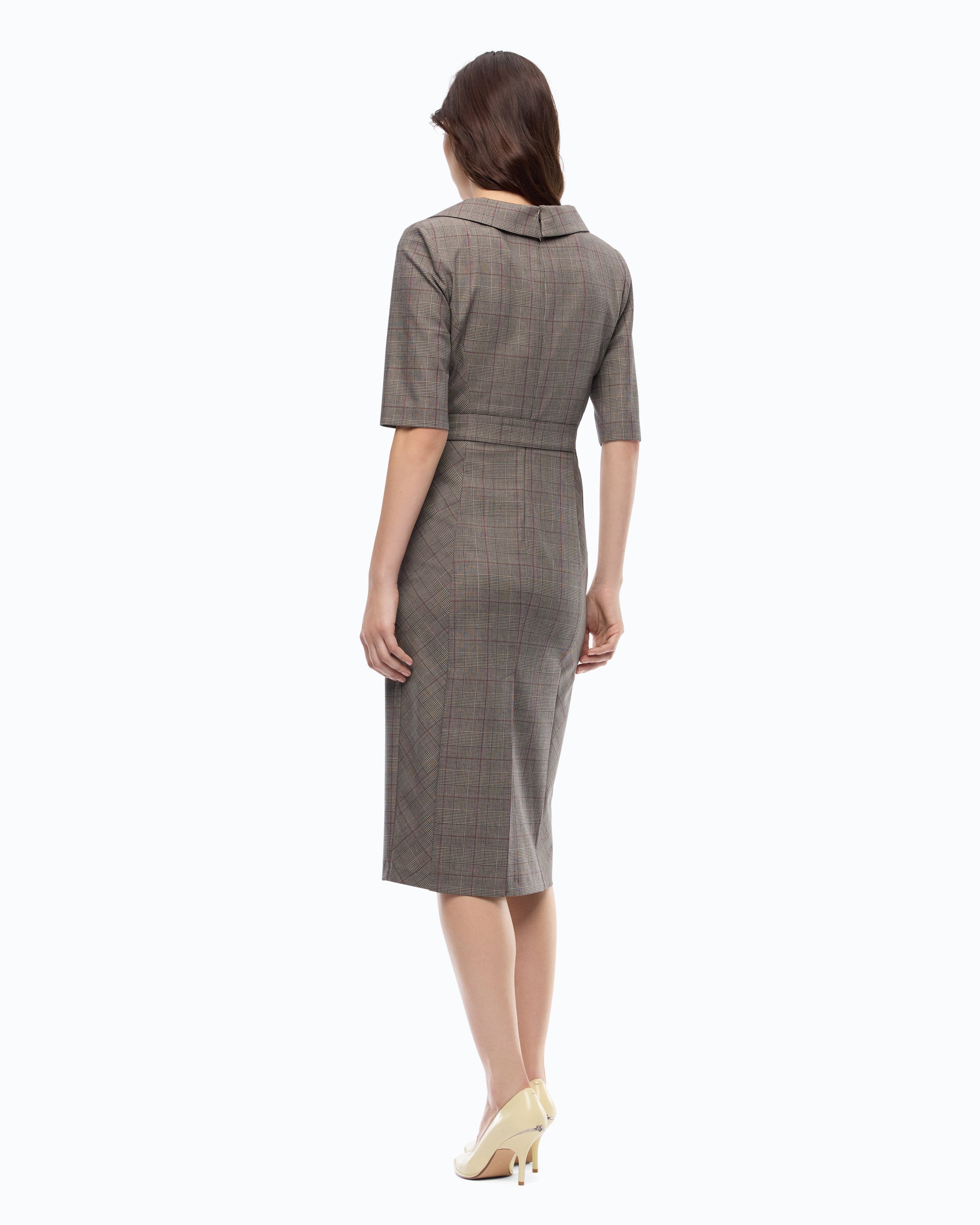 Pinko 107417A3FF - Abito aderente in lana check con cintura Love Birds
