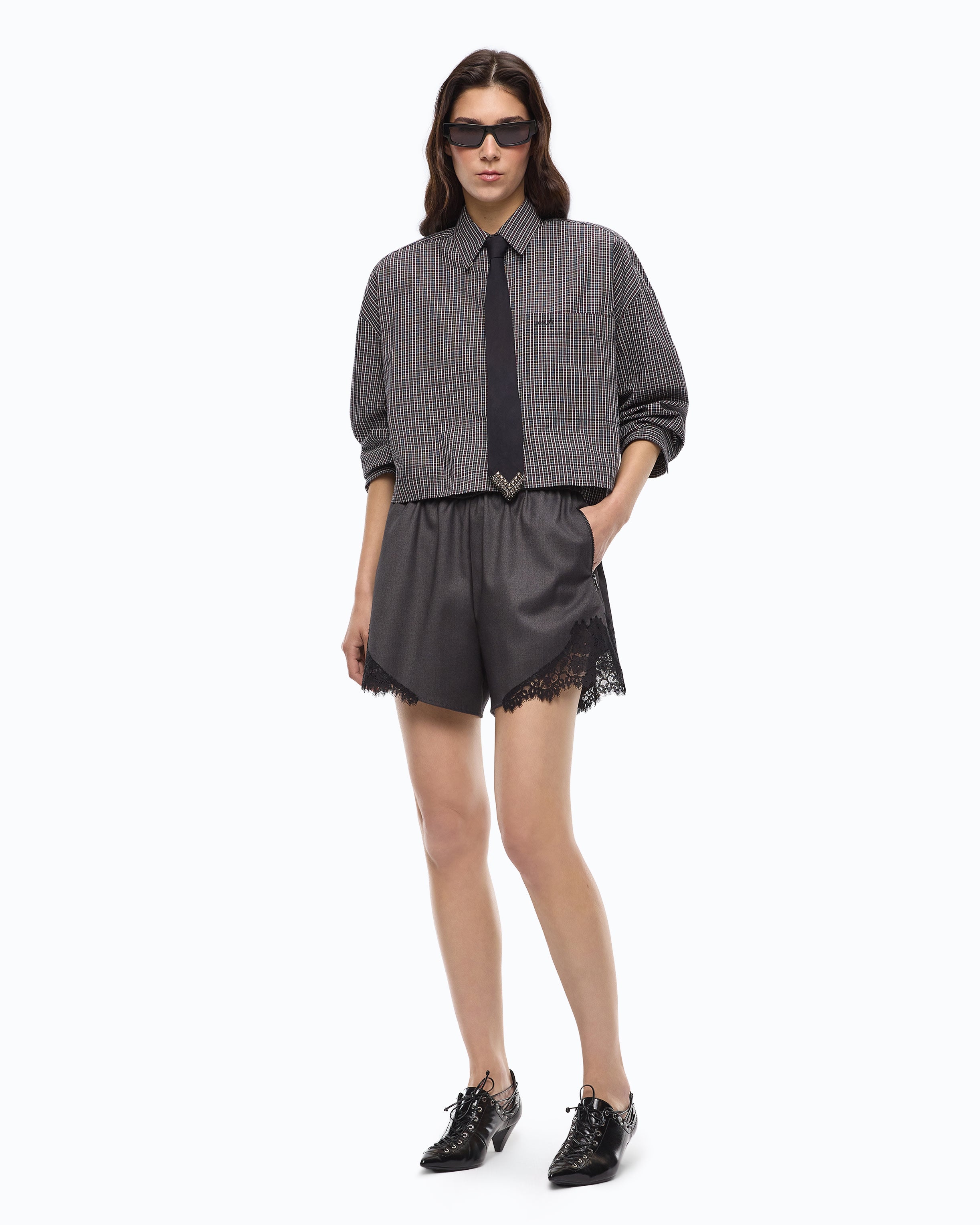 Pinko 107453A3FQ - Camicia cropped a quadretti con cravatta