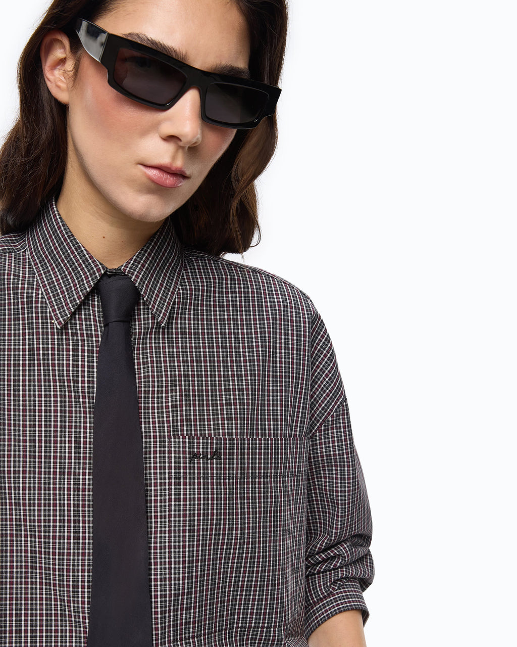 Pinko 107453A3FQ - Camicia cropped a quadretti con cravatta