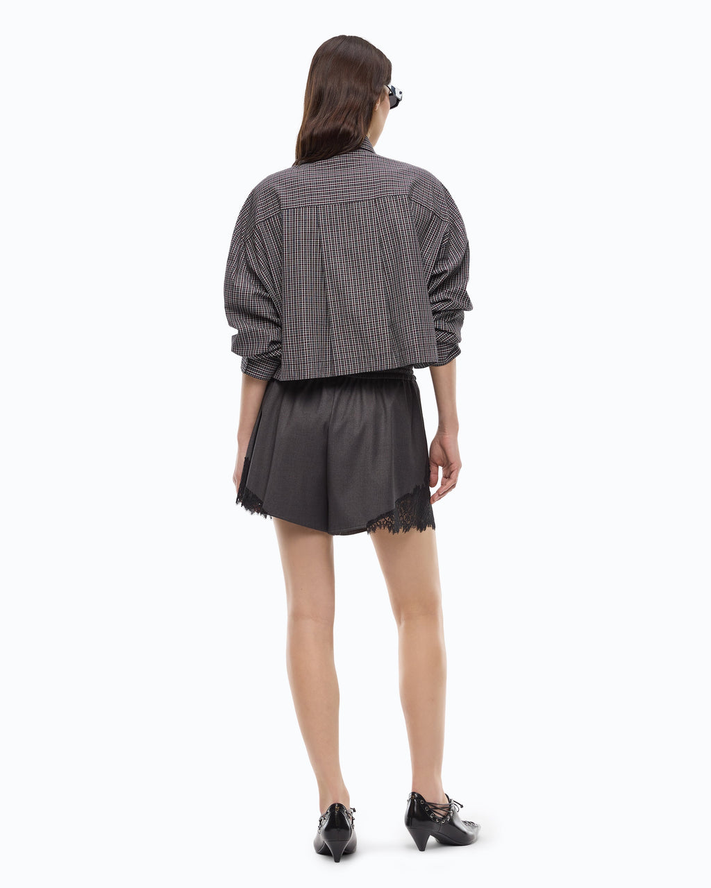 Pinko 107453A3FQ - Camicia cropped a quadretti con cravatta