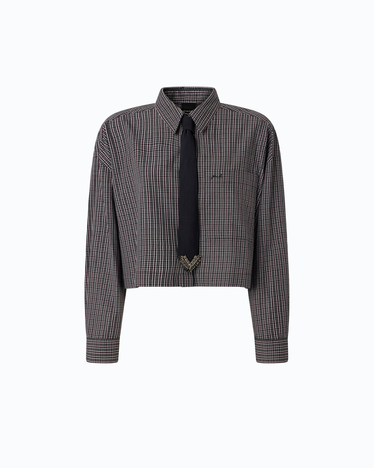 Pinko 107453A3FQ - Camicia cropped a quadretti con cravatta
