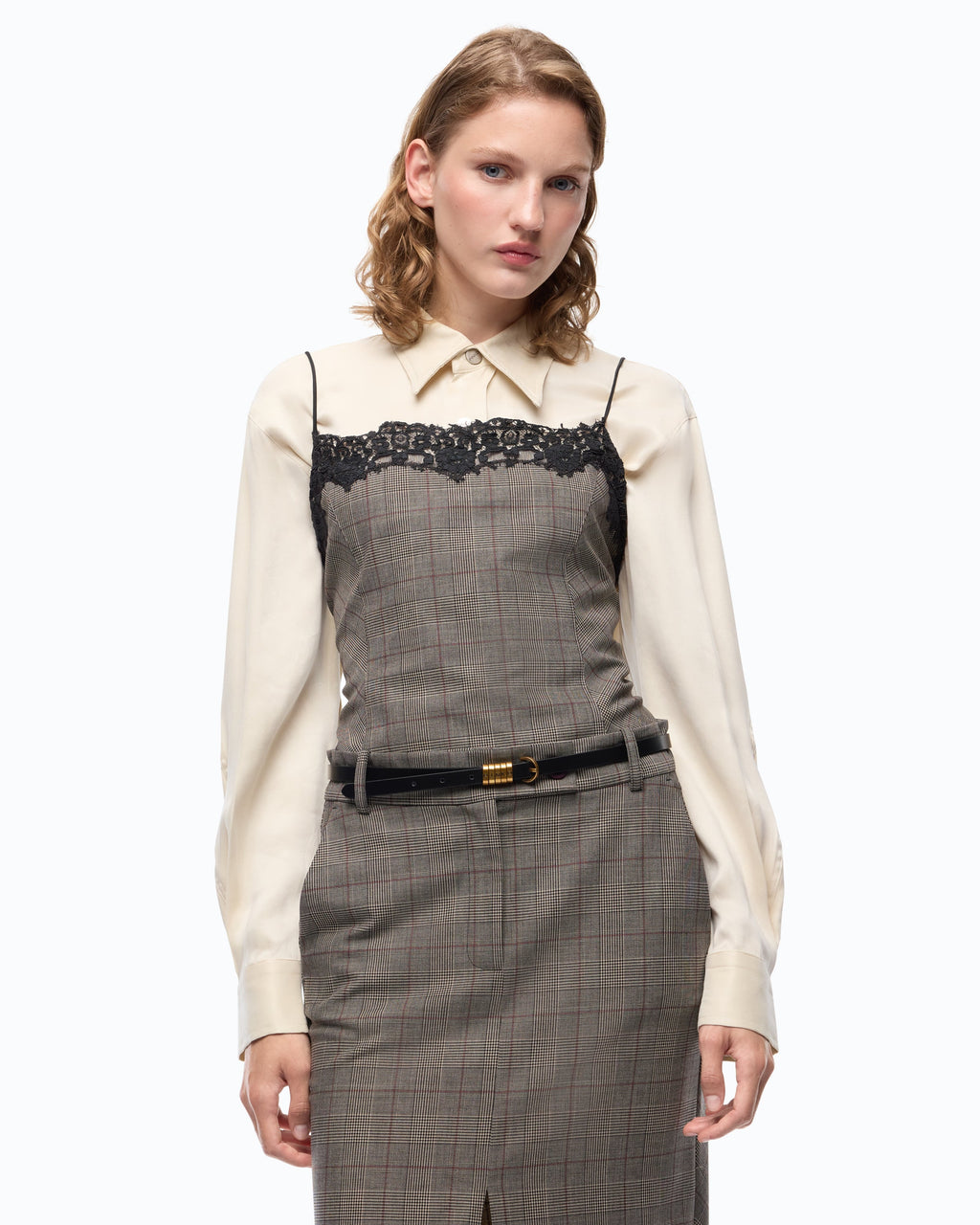 Pinko 107472A3FF - Top a quadri con pizzo