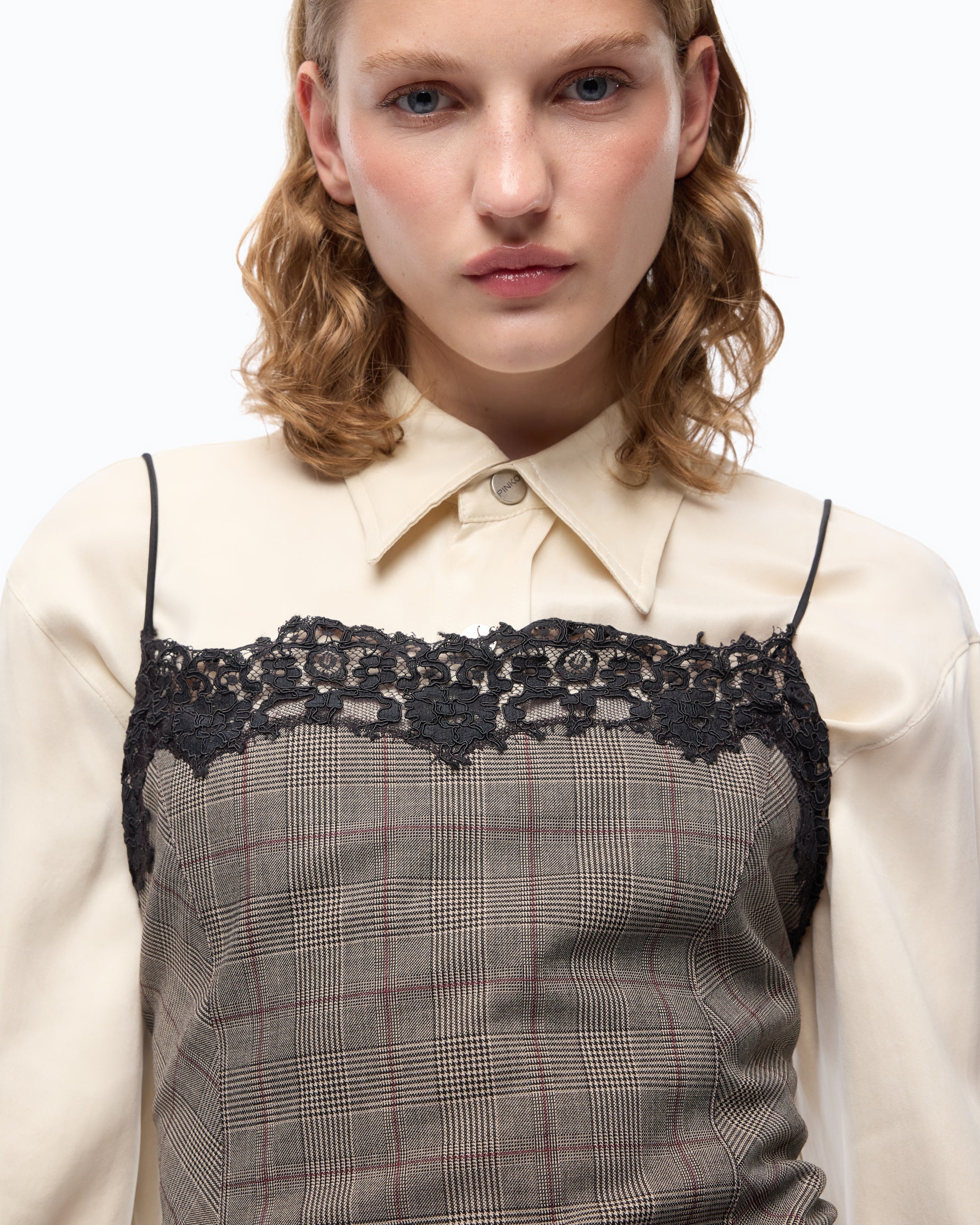 Pinko 107472A3FF - Top a quadri con pizzo