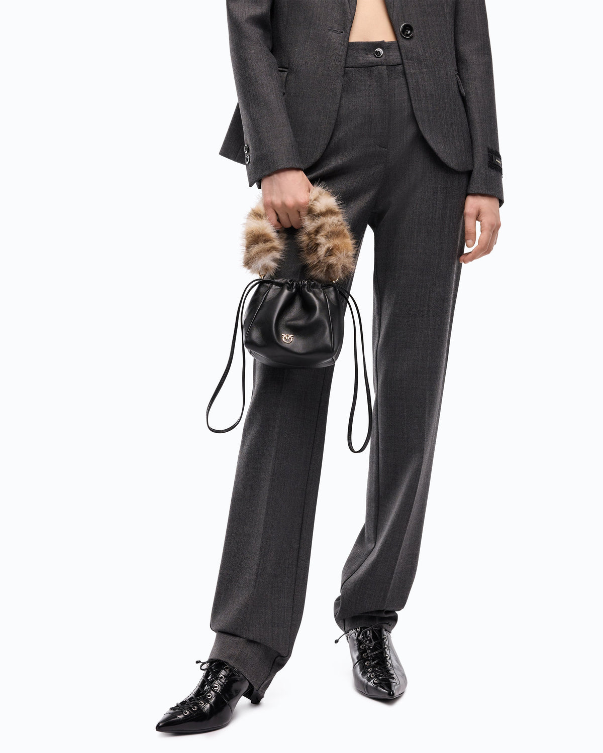 Pinko 107635A3M8 - Sac seau porté épaule en cuir nappa avec double bandoulière