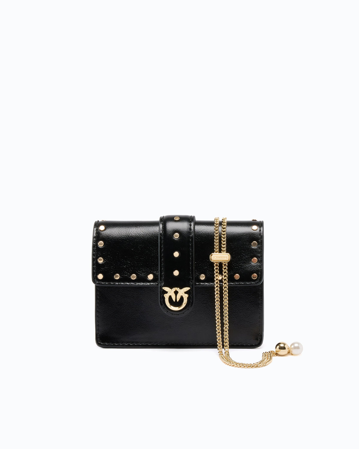 Pinko 107637A3LP - Porte-cartes Love Pocket en cuir avec bandoulière chaîne
