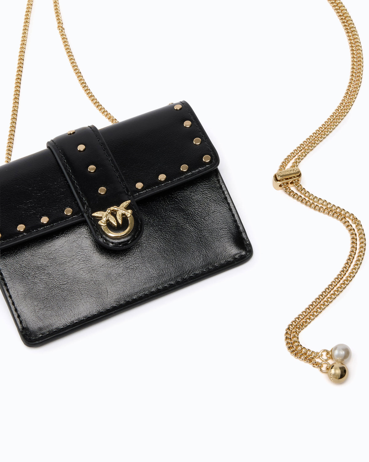 Pinko 107637A3LP - Porte-cartes Love Pocket en cuir avec bandoulière chaîne
