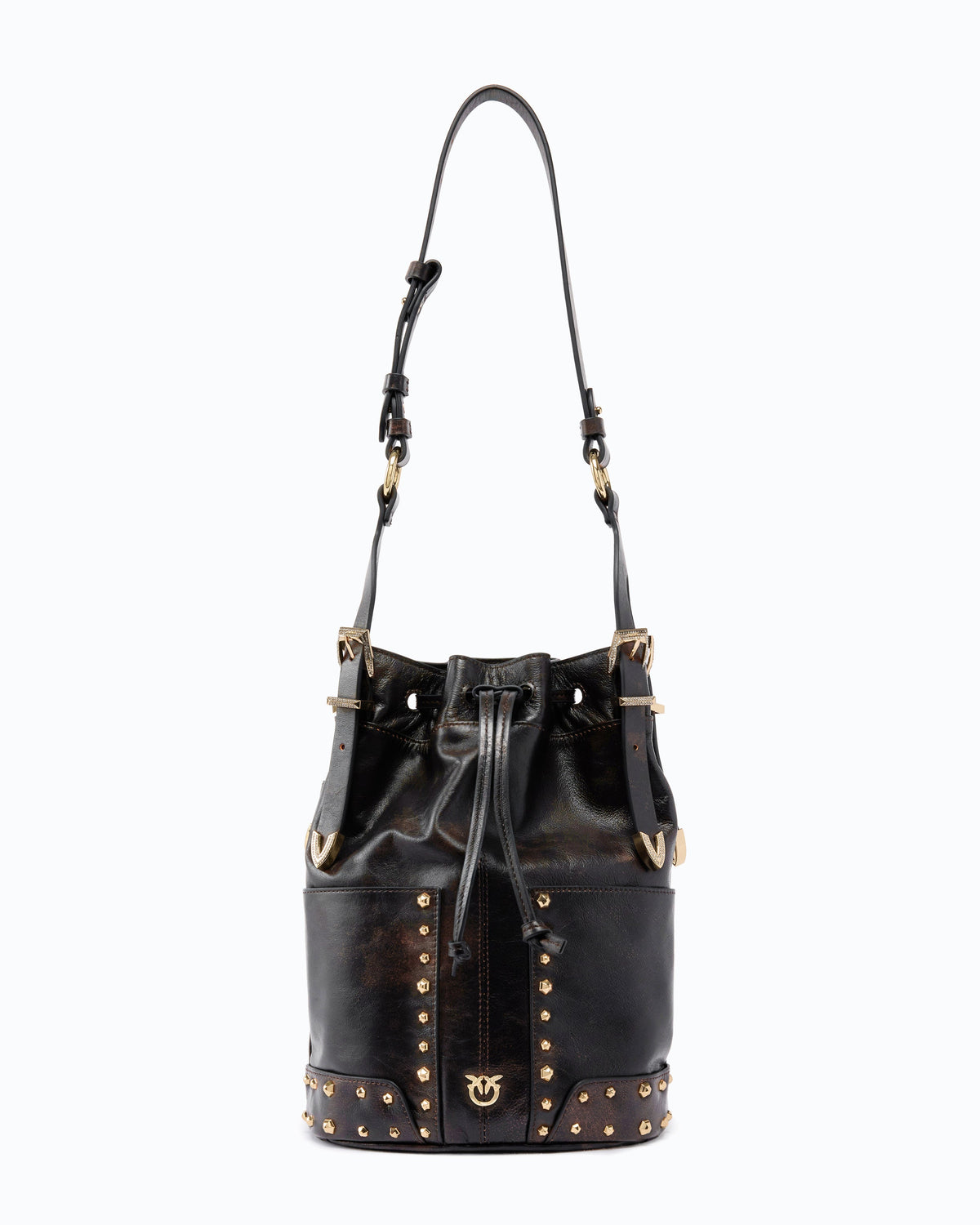 Pinko 107652A3MA - Sac à bandoulière Bucket Mini en cuir nuage avec clous