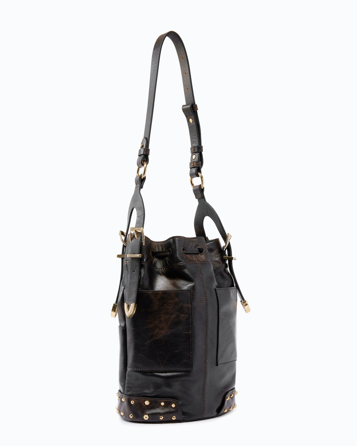 Pinko 107652A3MA - Sac à bandoulière Bucket Mini en cuir nuage avec clous