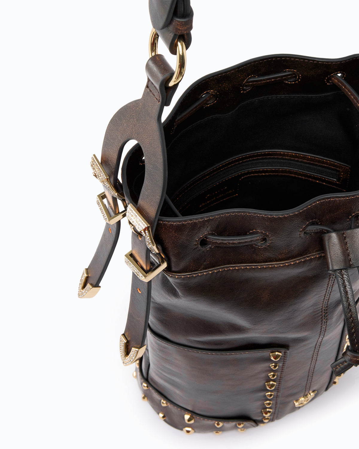 Pinko 107652A3MA - Sac à bandoulière Bucket Mini en cuir nuage avec clous
