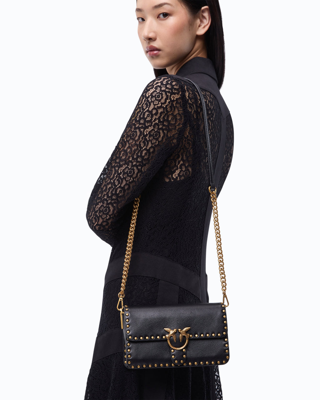 Pinko 107665A2JG - Love One Slouchy small studded leather crossbody bag