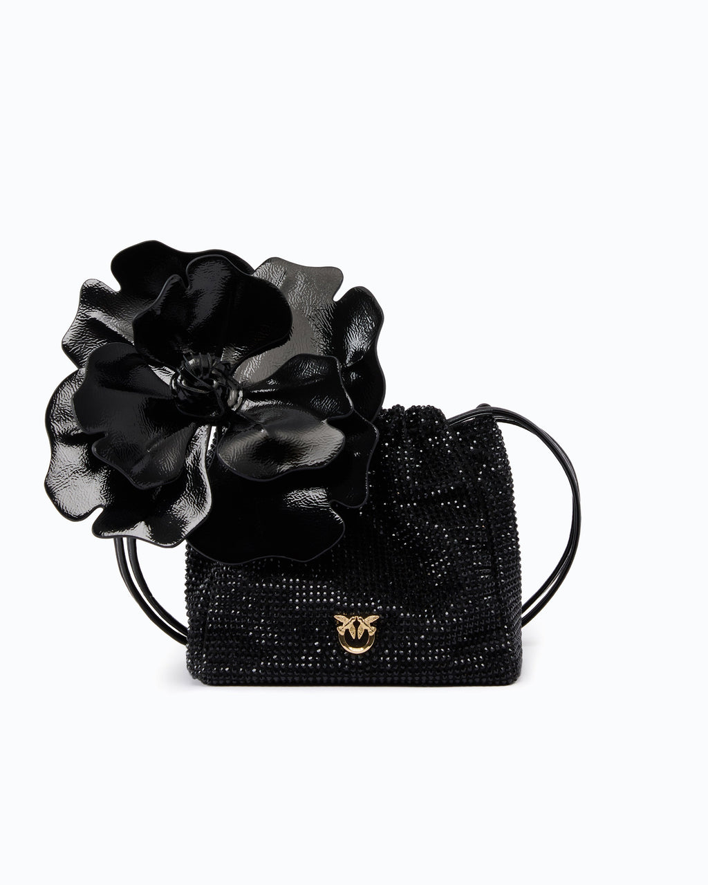 Pinko 107678A2WF - Borsa secchiello a spalla in tessuto full strass con fiore