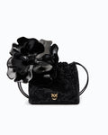 Pinko 107678A2WF - Borsa secchiello a spalla in tessuto full strass con fiore