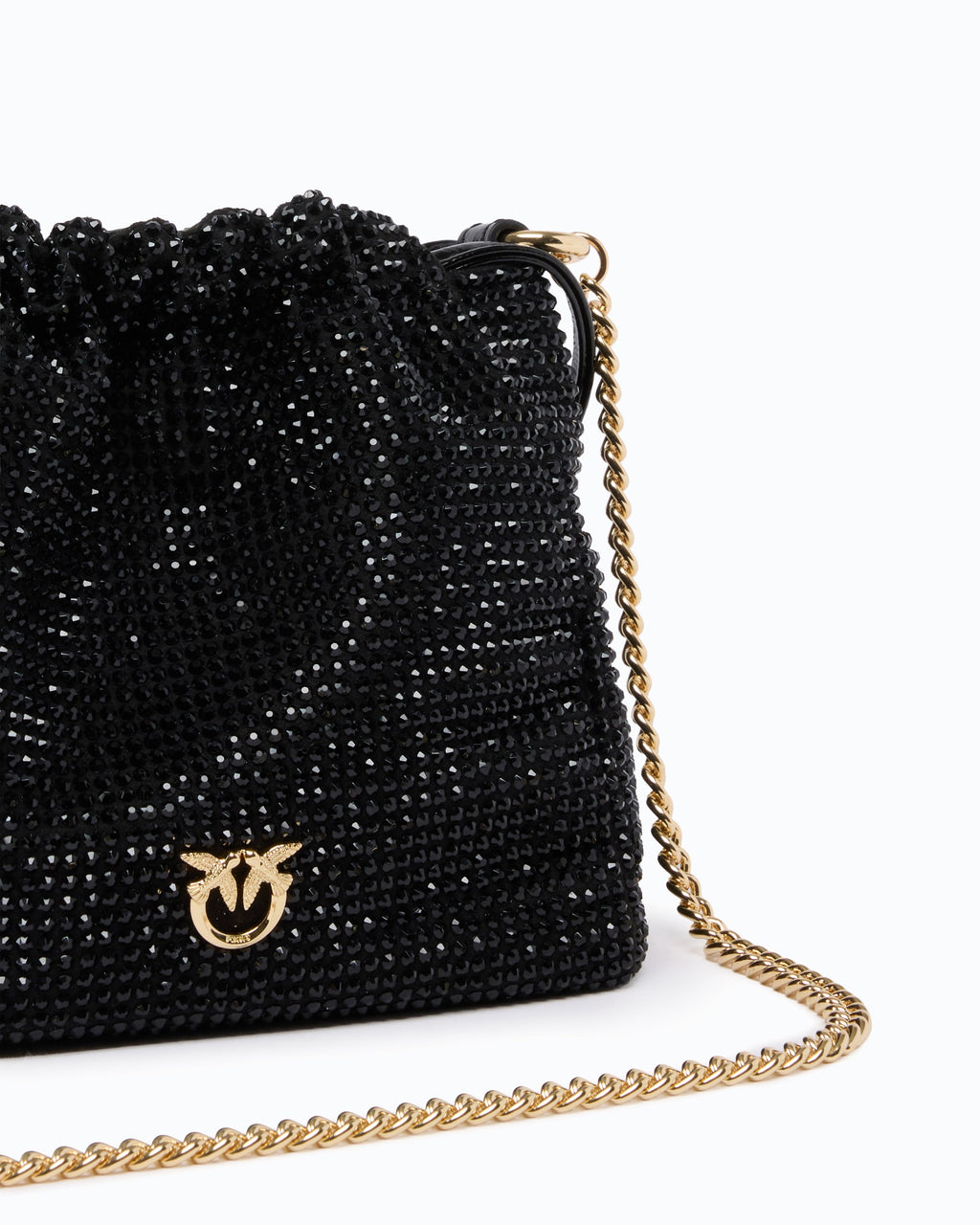 Pinko 107678A2WF - Borsa secchiello a spalla in tessuto full strass con fiore