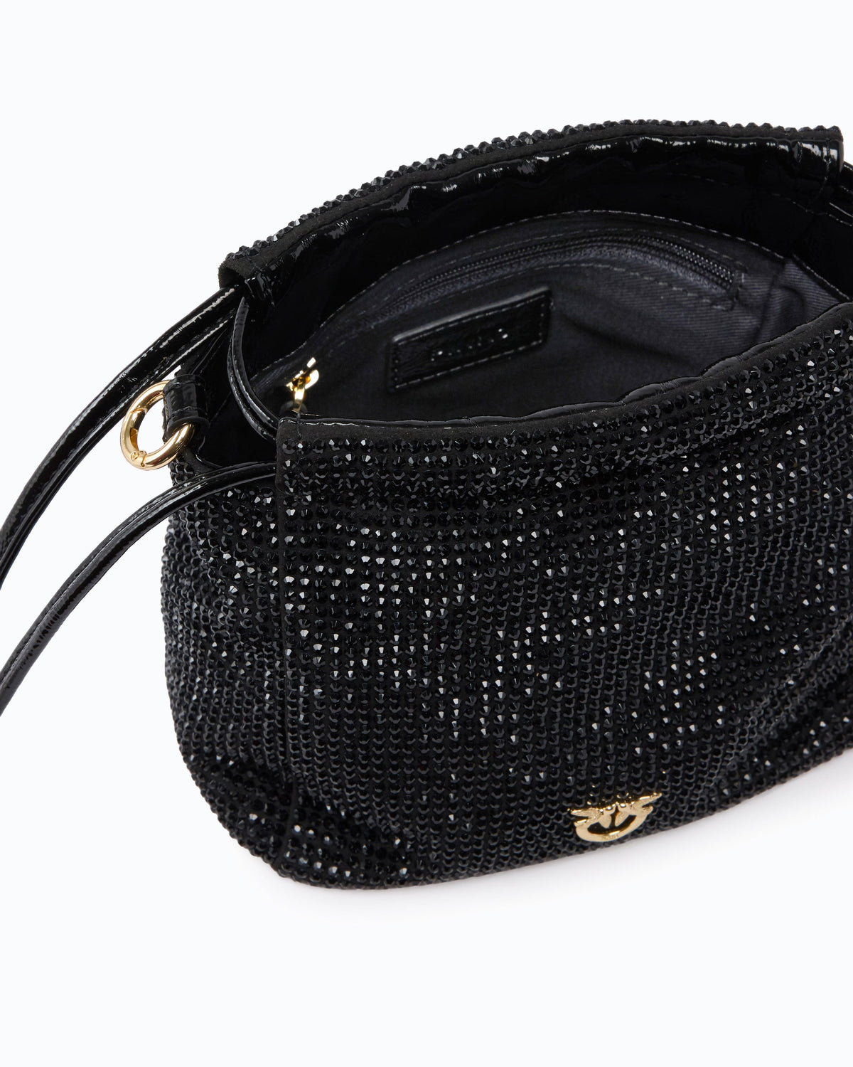 Pinko 107678A2WF - Borsa secchiello a spalla in tessuto full strass con fiore