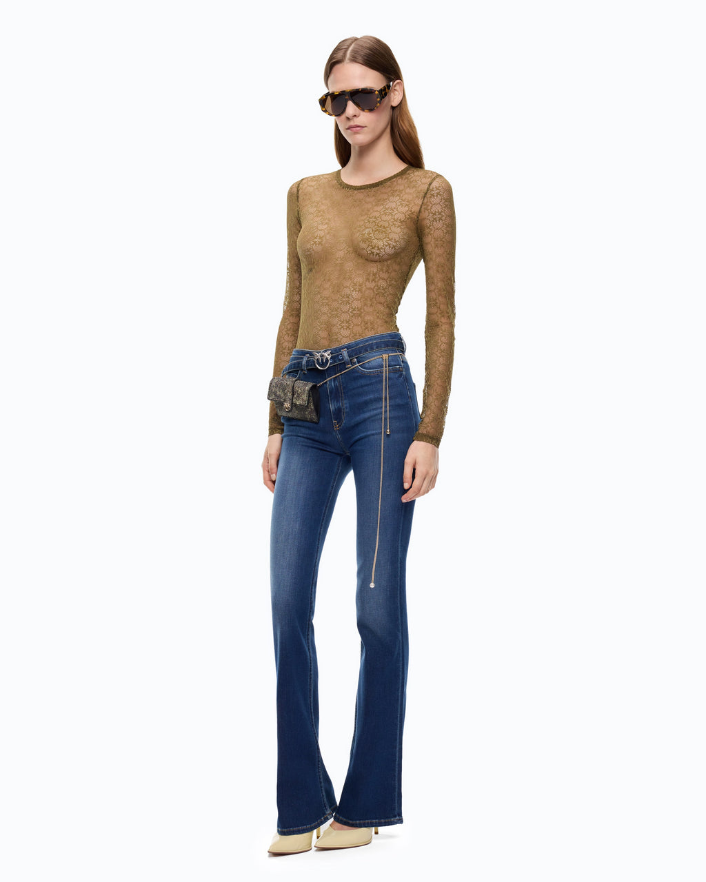 Pinko 107737A3MK - Maglia in pizzo stretch con motivo logo Love Birds