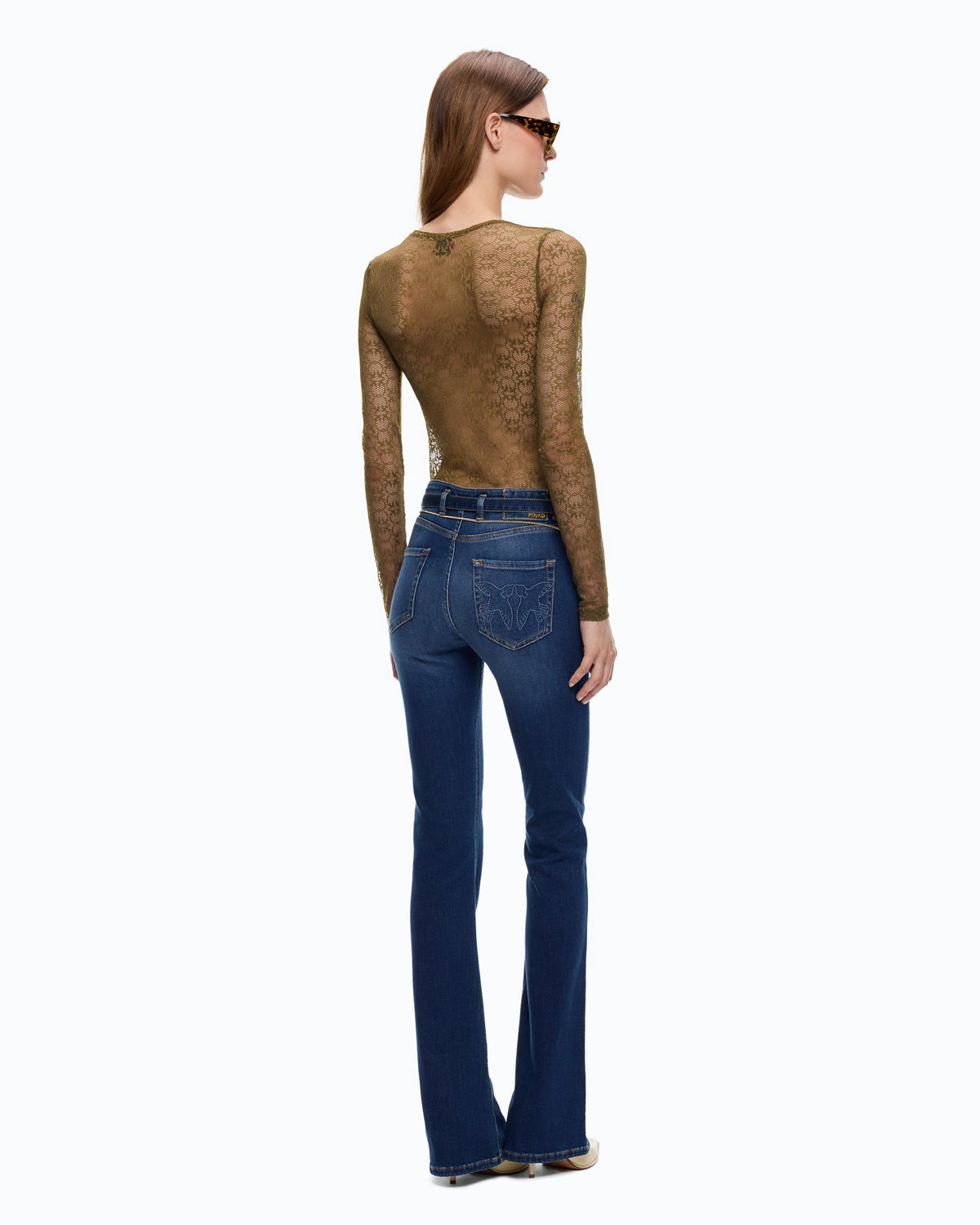 Pinko 107737A3MK - Maglia in pizzo stretch con motivo logo Love Birds