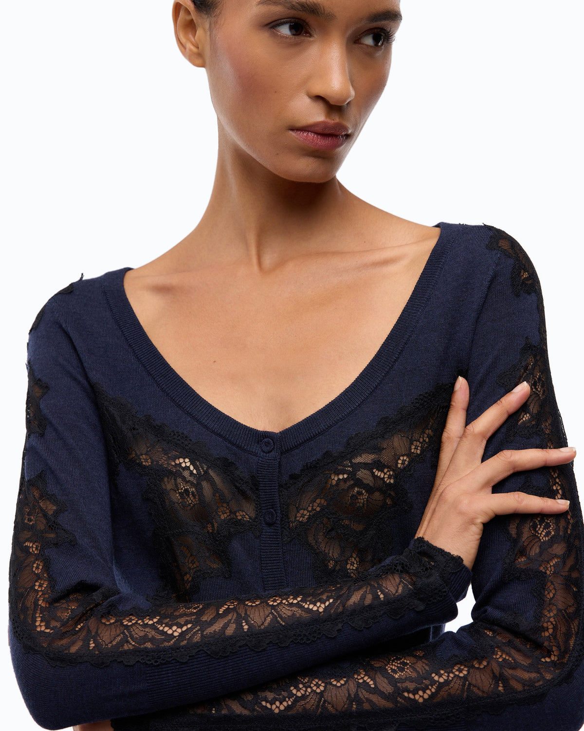 Pinko 107774A3O1 - Cardigan en laine avec empiècements en dentelle