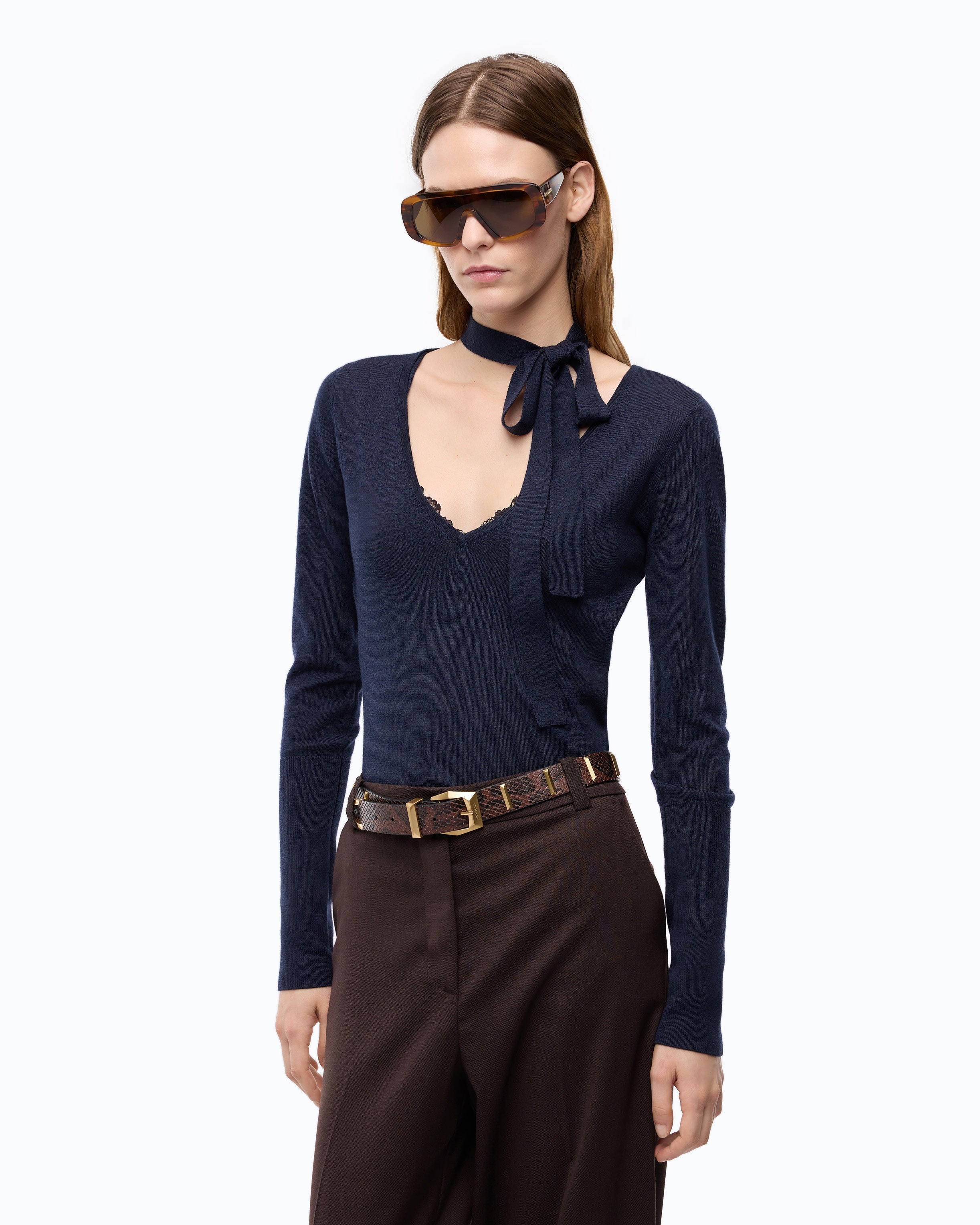 Pinko 107775A3O1 - Maglia in lana con pizzo e fusciacca