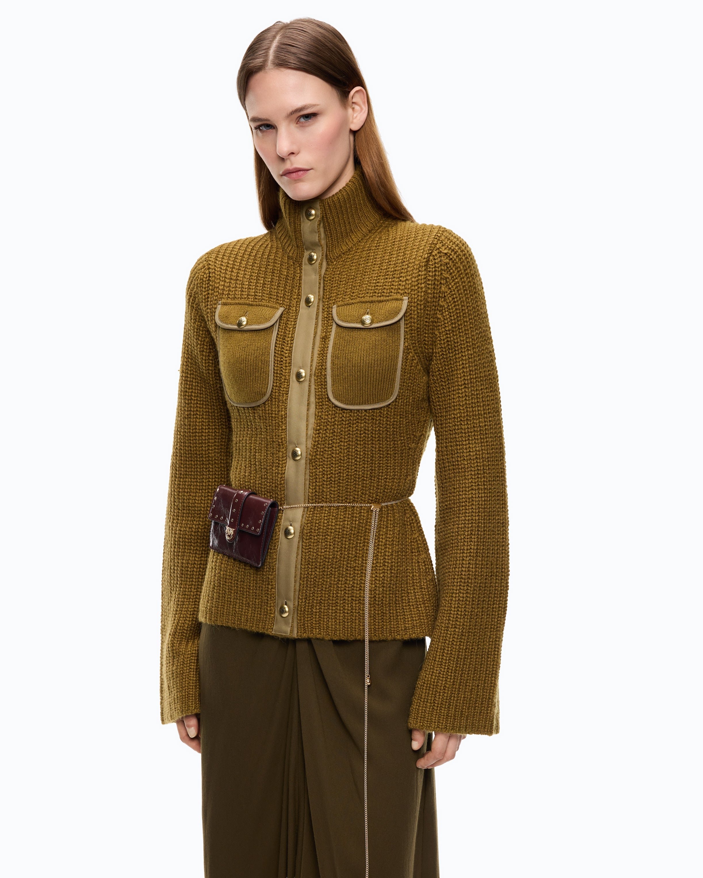 Pinko 107802A3OH - Cardigan a coste con tasche
