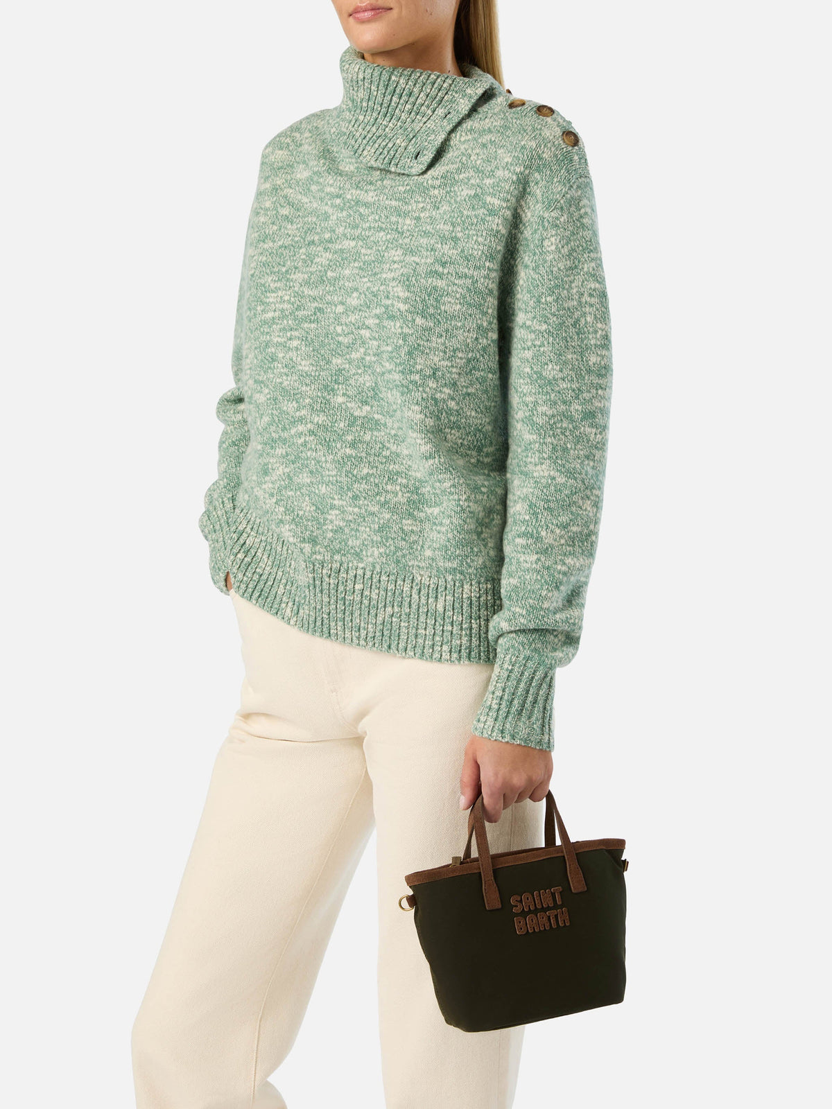 MC2 Saint Barth CITY BAG MINI WAX CBMIN001 - Borsa City Bag Mini in cotone cerato - Verde Militare (5218) - Foto 1