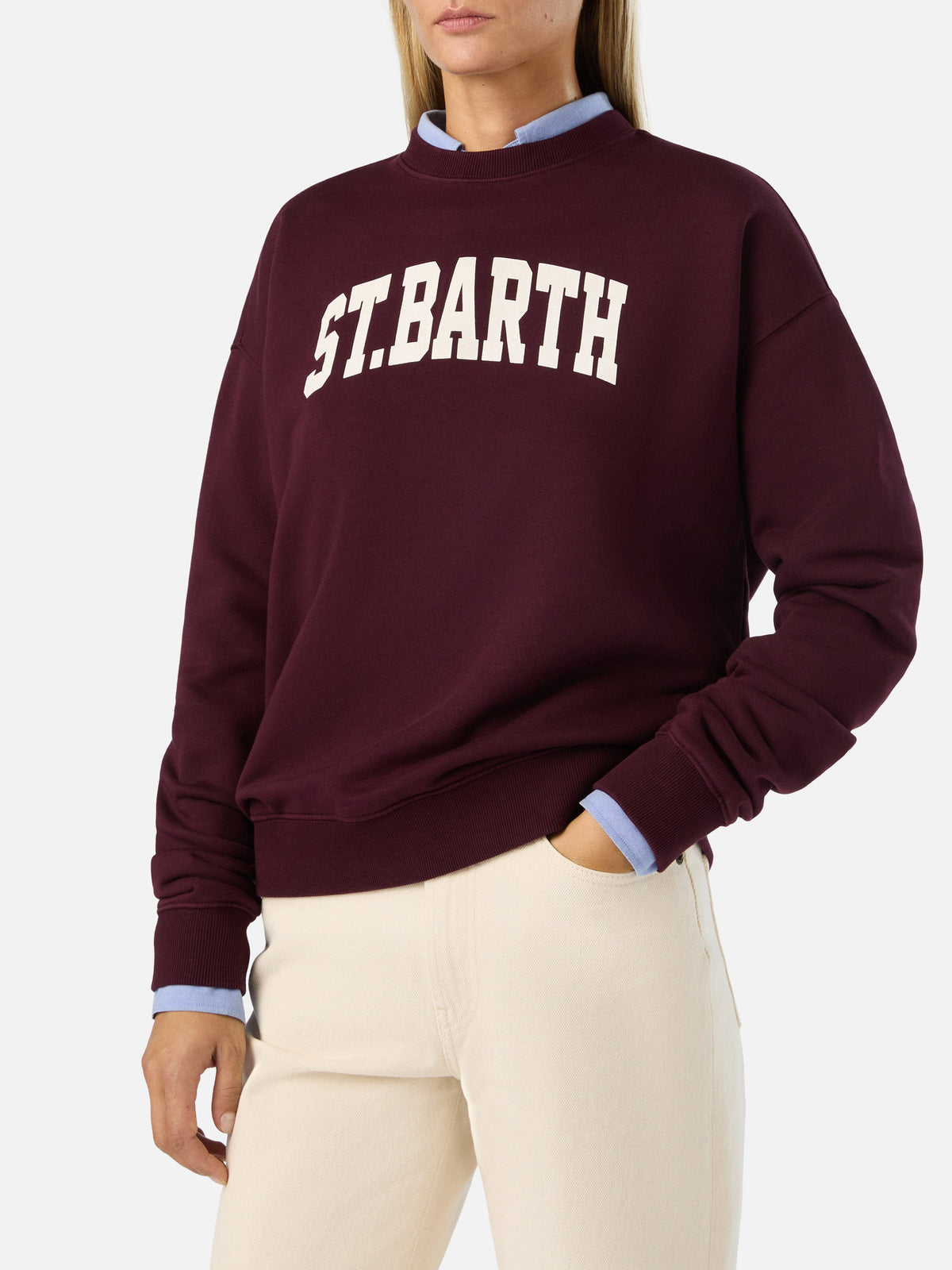MC2 Saint Barth STARDUST W STDW001 - Felpa girocollo Stardust in morbido cotone con logo St. Barth - Bordeaux (Stb 44m) - Foto 1