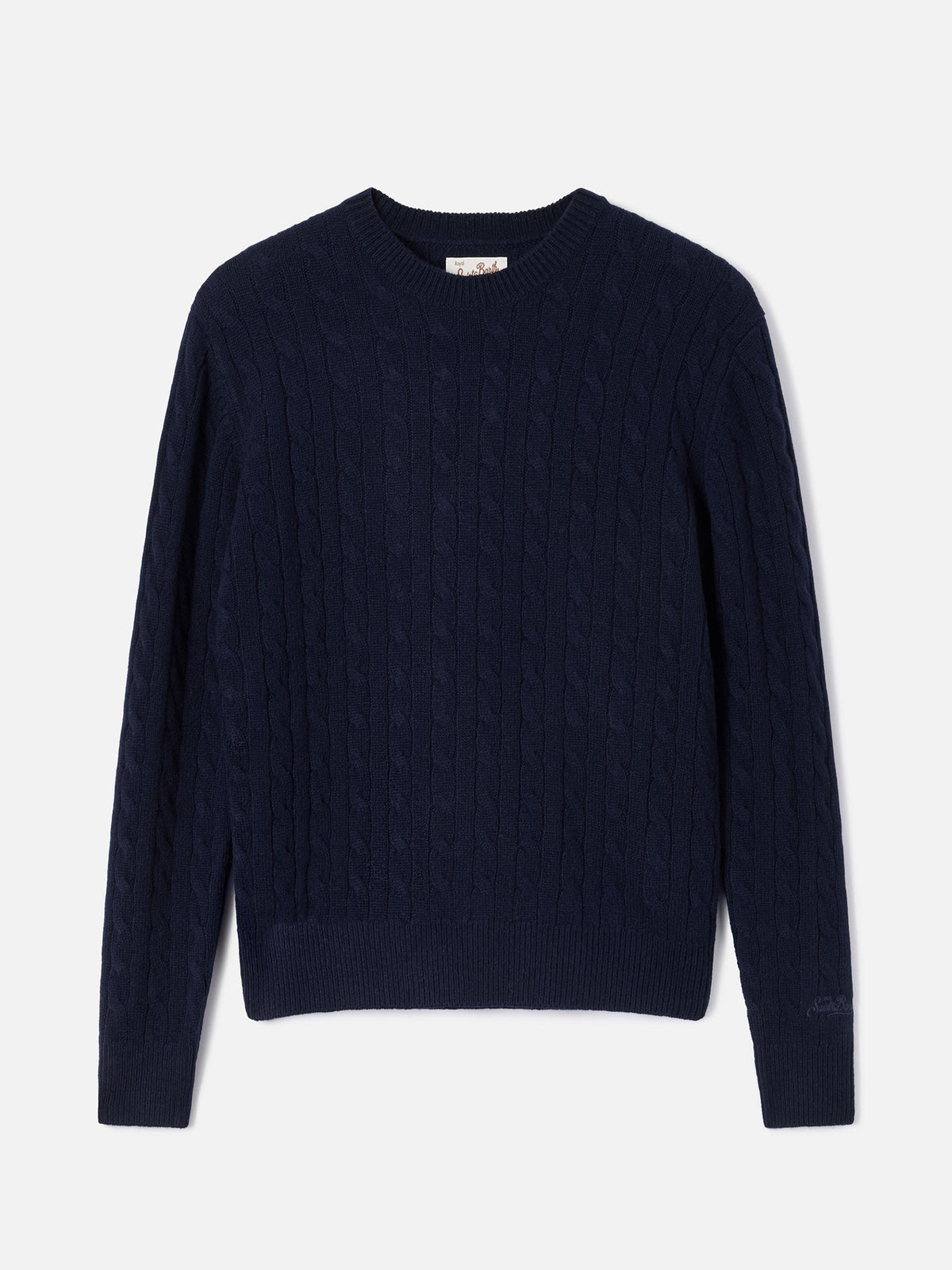 MC2 Saint Barth SORBONNE BRAID WOOL SORB005 - Maglia Sorbonne girocollo a trecce in pura lana con ricamo logo - Blu Notte (62 Night Blue) - Foto 1