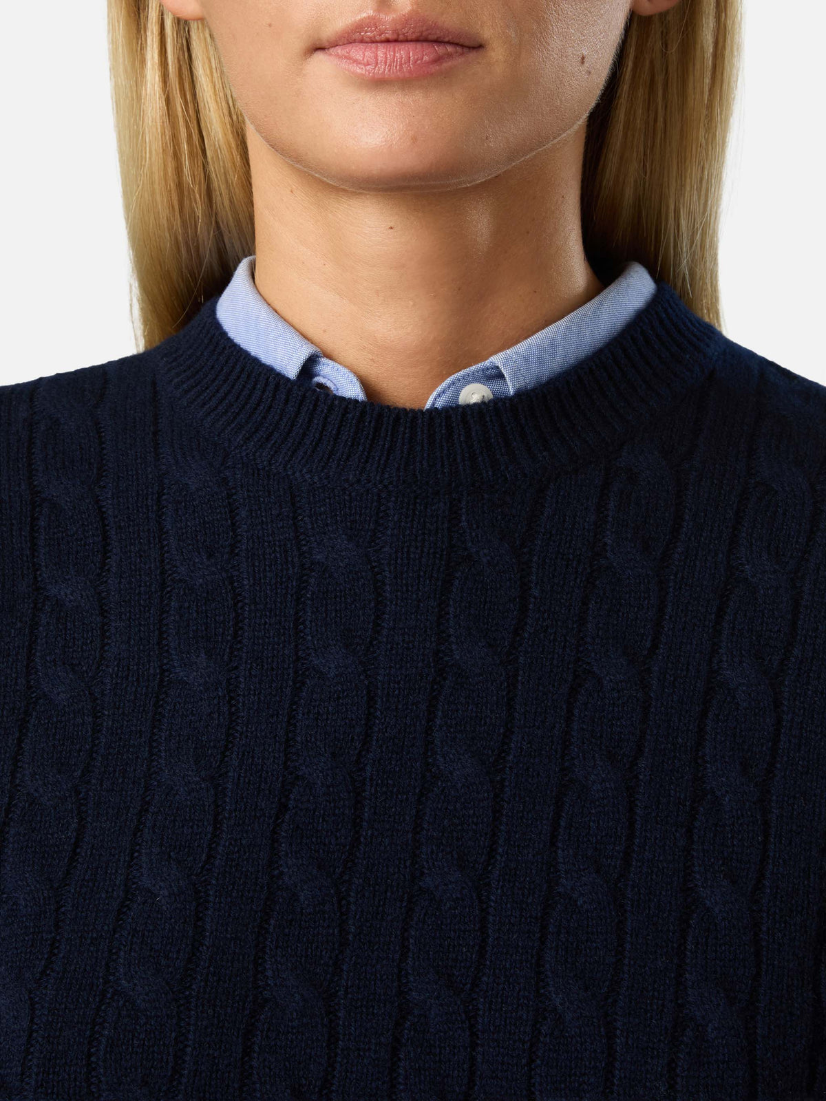 MC2 Saint Barth SORBONNE BRAID WOOL SORB005 - Maglia Sorbonne girocollo a trecce in pura lana con ricamo logo - Blu Notte (62 Night Blue) - Foto 3