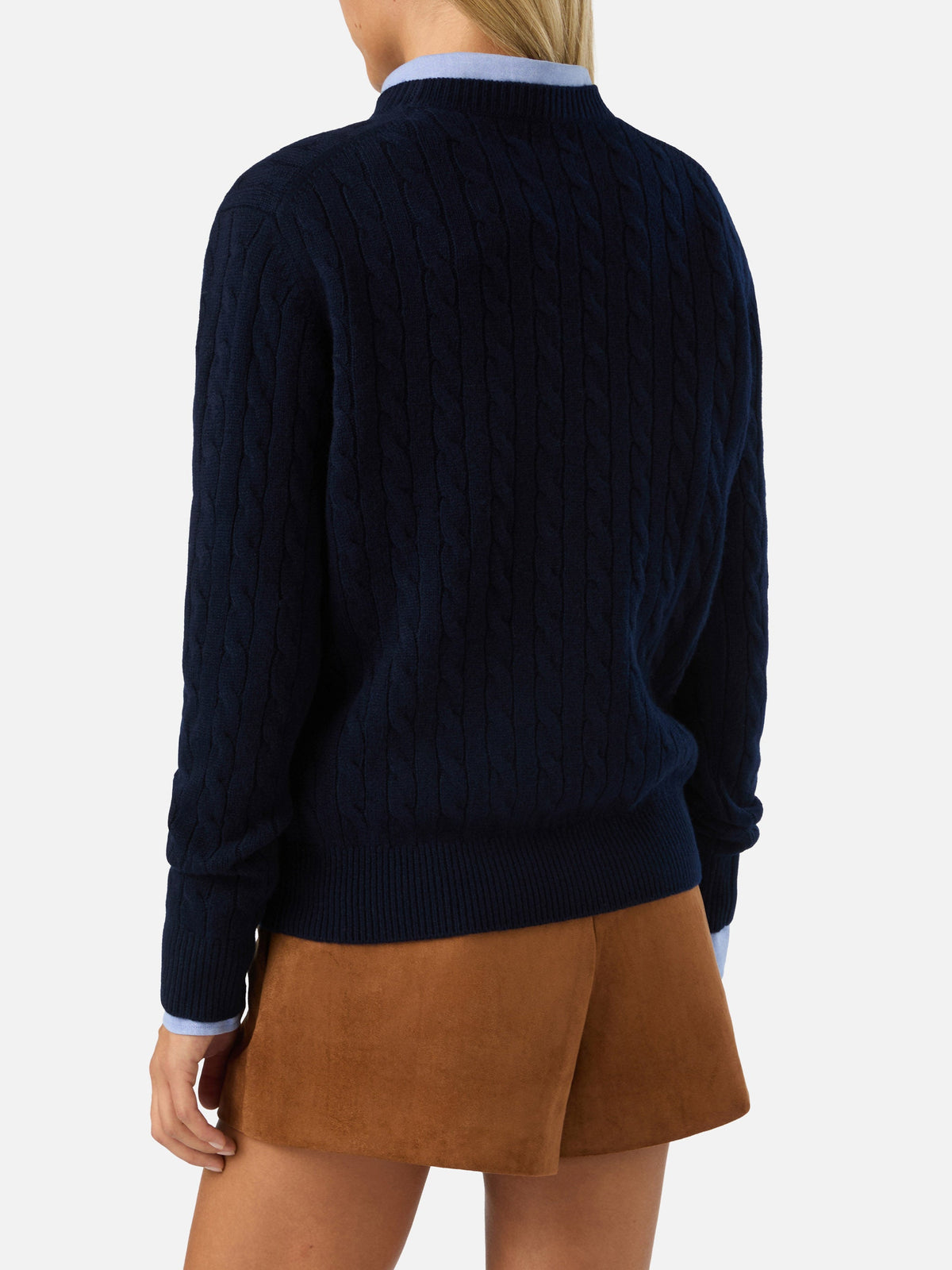 MC2 Saint Barth SORBONNE BRAID WOOL SORB005 - Maglia Sorbonne girocollo a trecce in pura lana con ricamo logo - Blu Notte (62 Night Blue) - Foto 4