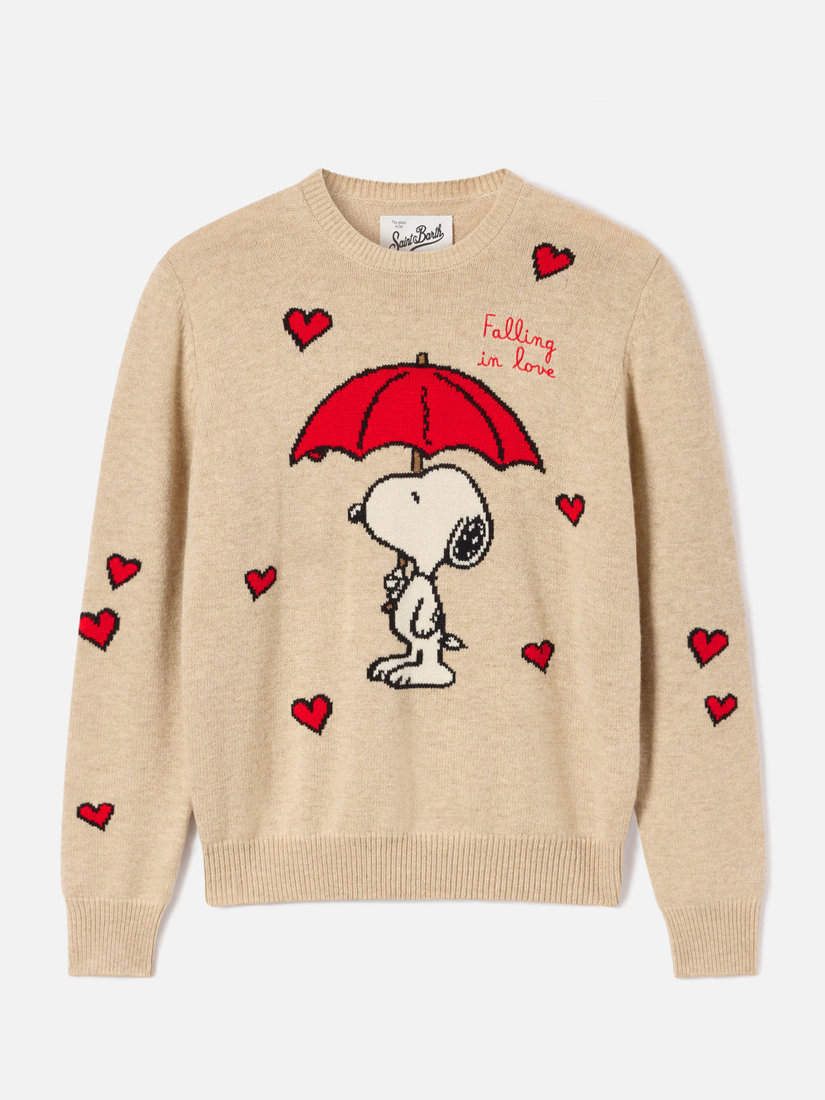 MC2 Saint Barth NEW QUEEN P QUE0014 - Maglia New Queen in misto lana e cashmere con intarsio Snoopy Falling in Love - Beige (Snoopy Falling Love 11 Emb) - Foto 1