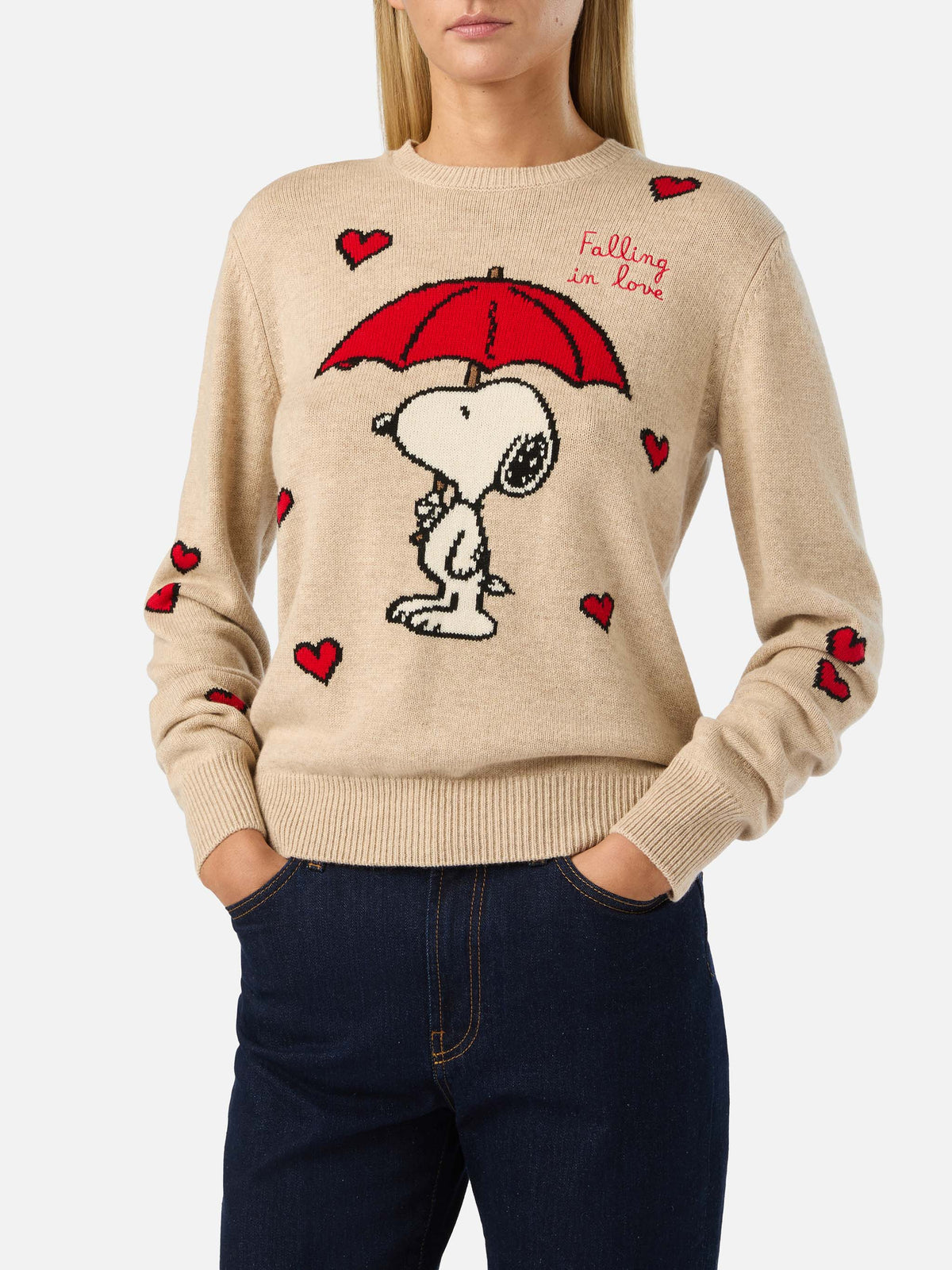 MC2 Saint Barth NEW QUEEN P QUE0014 - Maglia New Queen in misto lana e cashmere con intarsio Snoopy Falling in Love - Beige (Snoopy Falling Love 11 Emb) - Foto 2