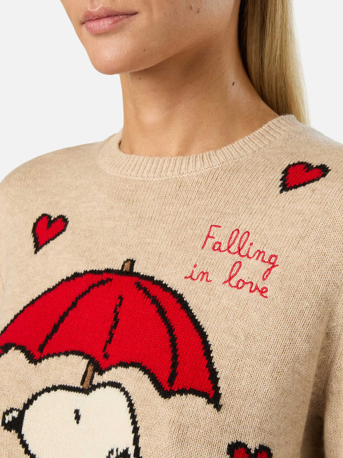 MC2 Saint Barth NEW QUEEN P QUE0014 - Maglia New Queen in misto lana e cashmere con intarsio Snoopy Falling in Love - Beige (Snoopy Falling Love 11 Emb) - Foto 3