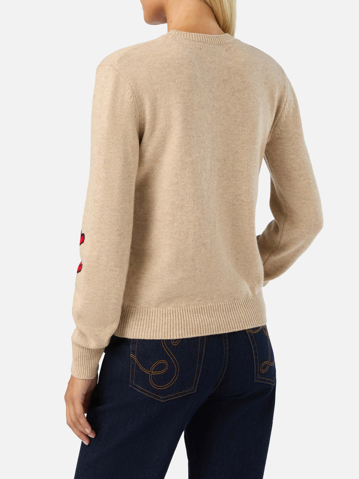 MC2 Saint Barth NEW QUEEN P QUE0014 - Maglia New Queen in misto lana e cashmere con intarsio Snoopy Falling in Love - Beige (Snoopy Falling Love 11 Emb) - Foto 4