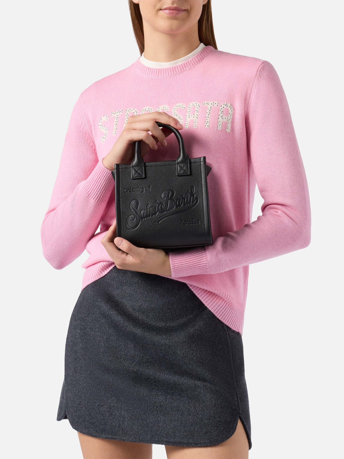 MC2 Saint Barth VANITY BAG MINI VANMI001 - Borsa a mano Vanity Mini in vera pelle martellata con logo - Nero (Grain Leather Sb 00) - Foto 2