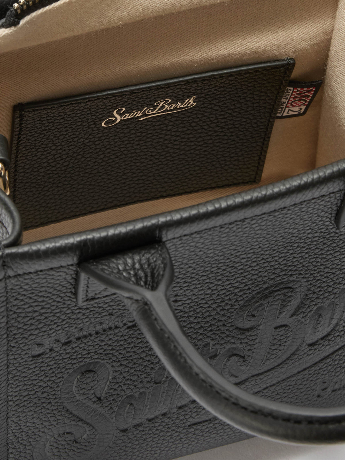 MC2 Saint Barth VANITY BAG MINI VANMI001 - Borsa a mano Vanity Mini in vera pelle martellata con logo - Nero (Grain Leather Sb 00) - Foto 5