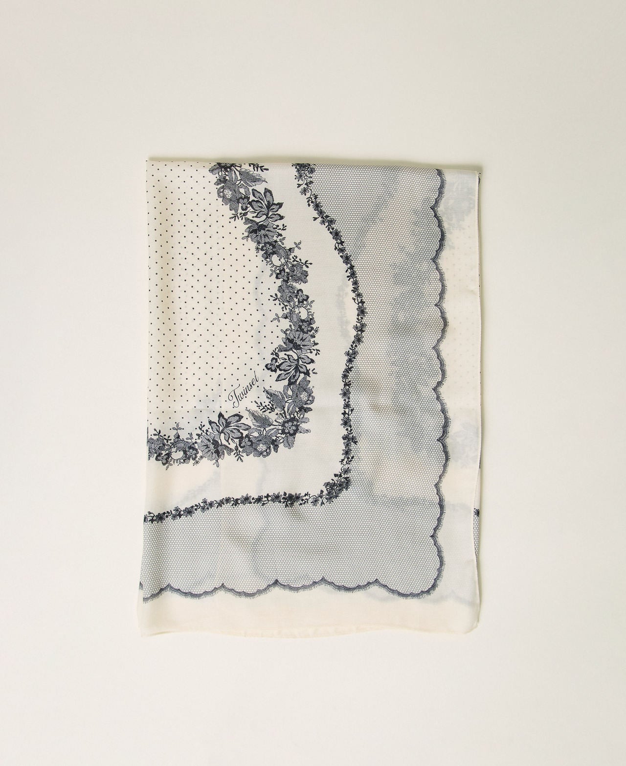 Twinset 262TA4750 - Kefiah con stampa a pois e pizzo