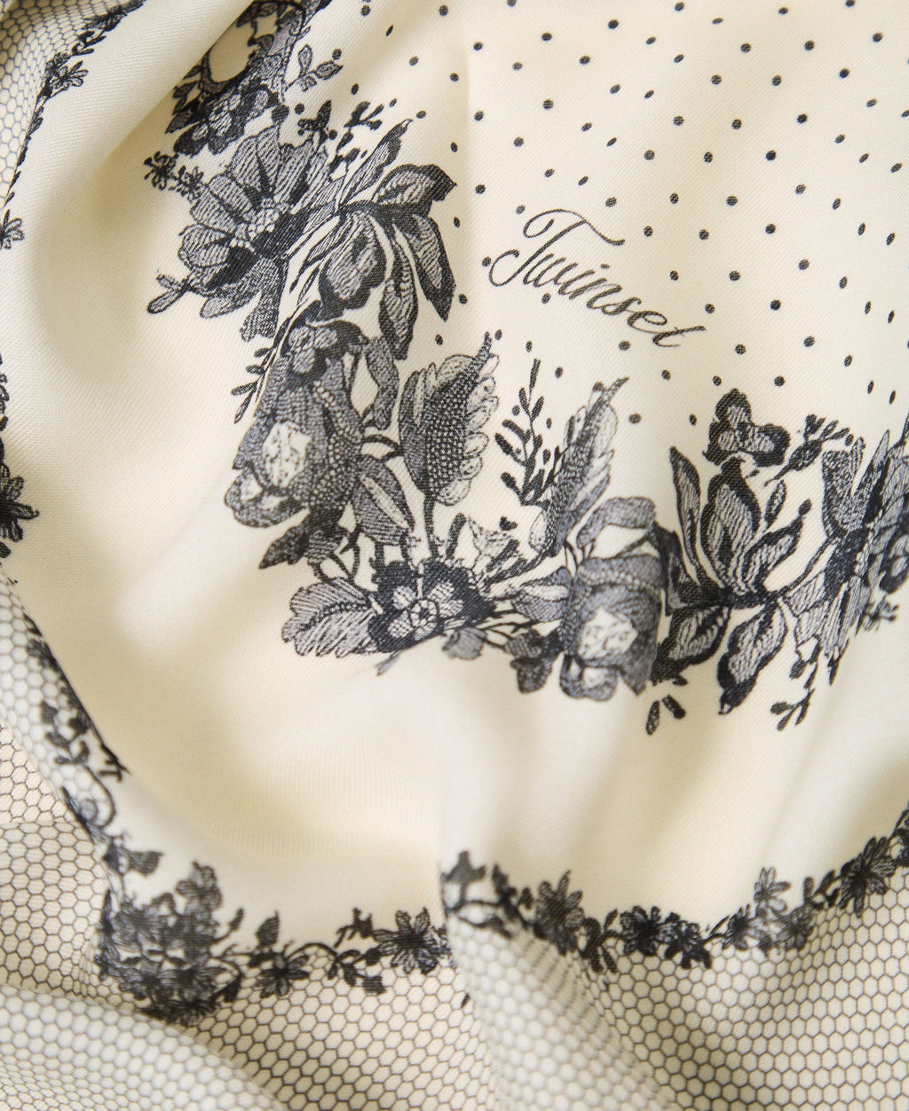Twinset 262TA4750 - Kefiah con stampa a pois e pizzo