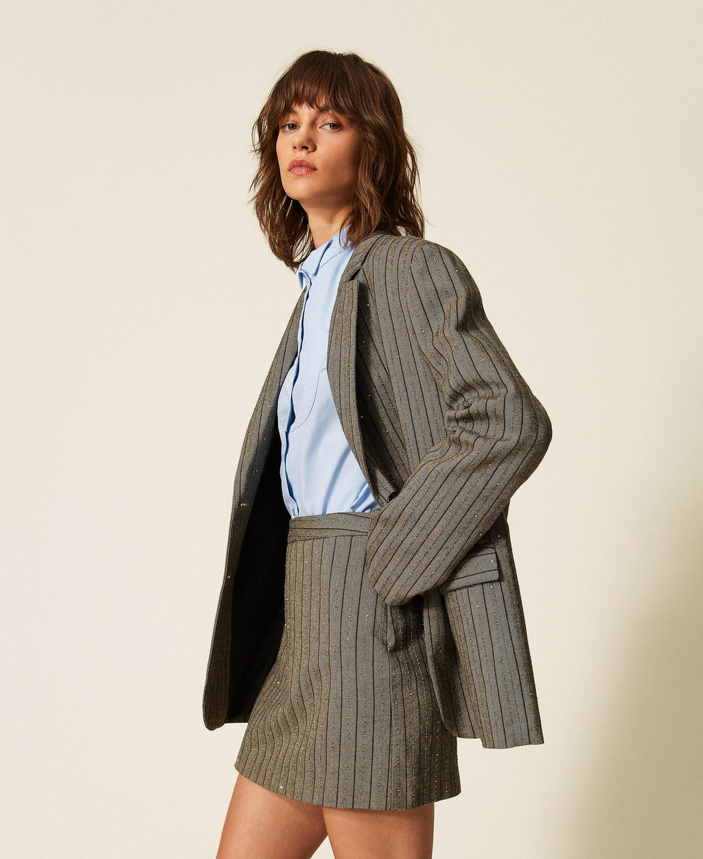 Twinset 262TF2022 - Minigonna gessata con paillettes