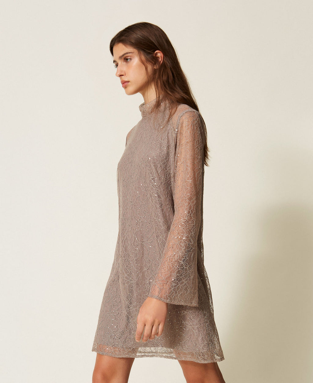 Twinset 262TF2083 - Abito corto in pizzo con paillettes