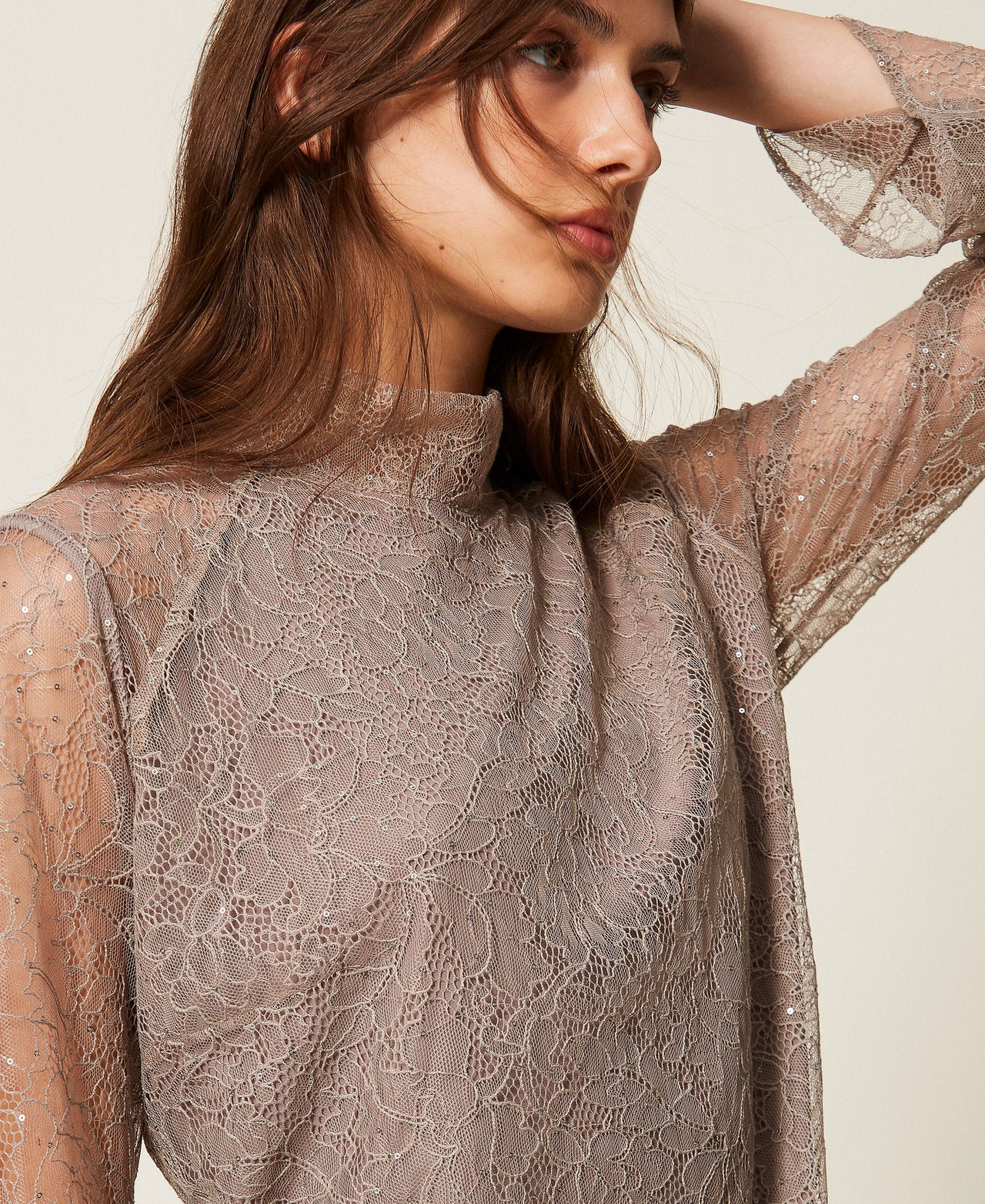 Twinset 262TF2083 - Abito corto in pizzo con paillettes