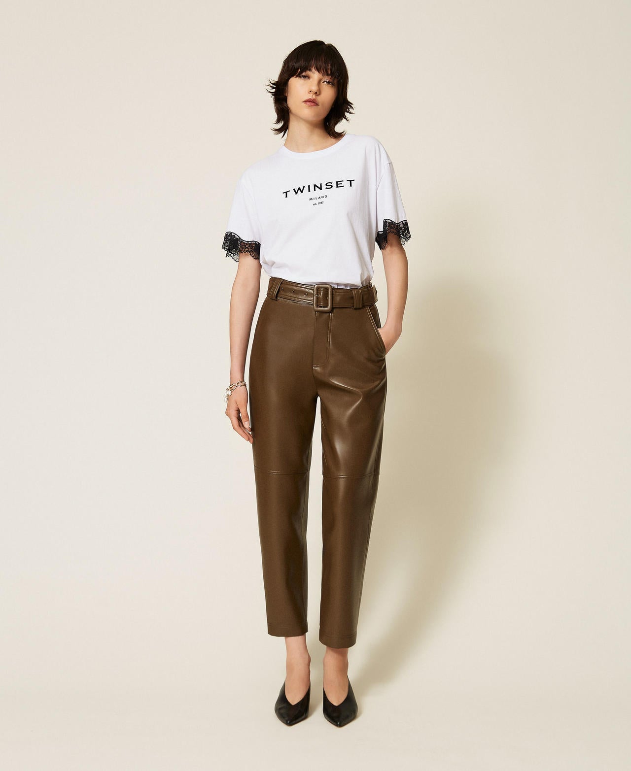 Twinset 262TP2051 - Pantaloni effetto pelle con cintura