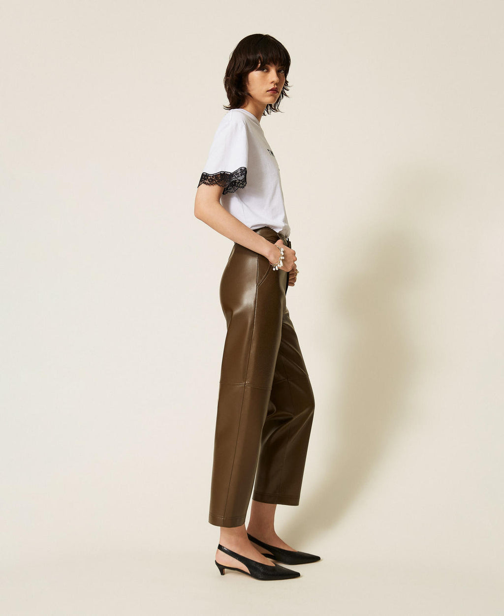 Twinset 262TP2051 - Pantaloni effetto pelle con cintura