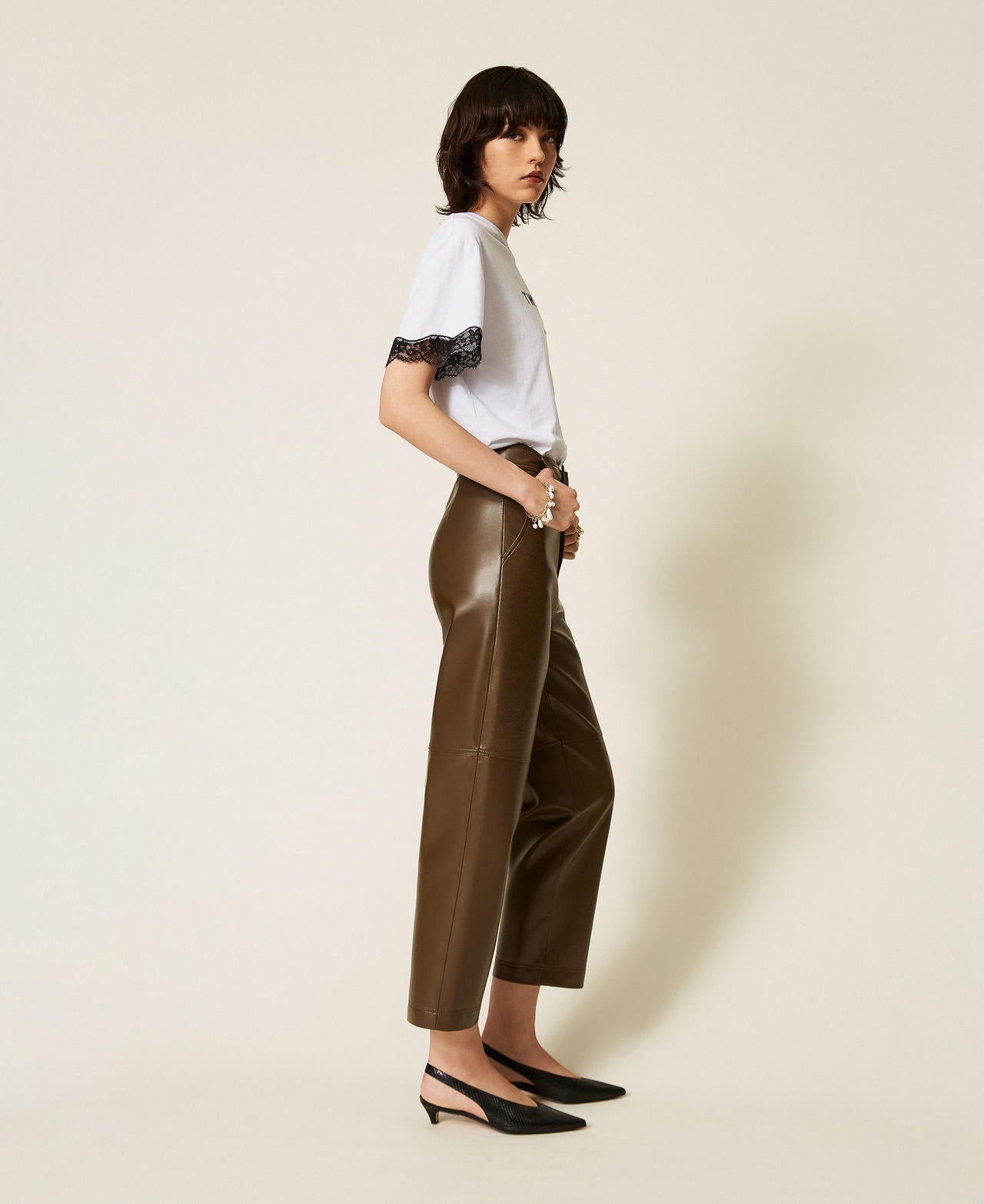 Twinset 262TP2051 - Pantaloni effetto pelle con cintura