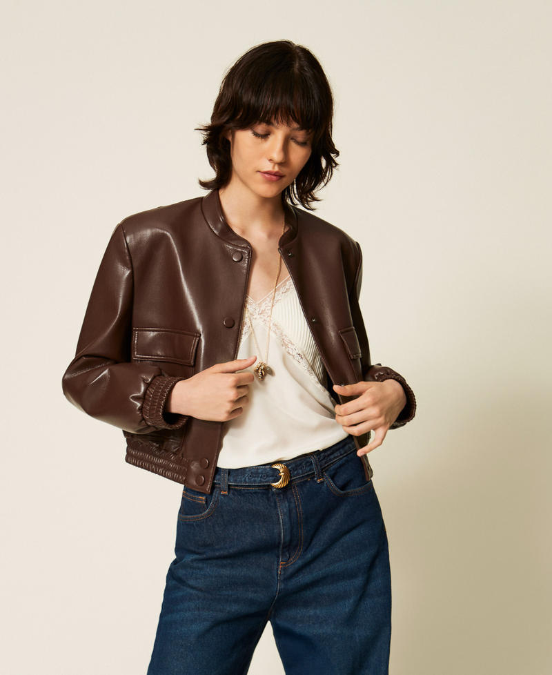 Twinset 262TP2052 - Bomber effetto pelle con tasche