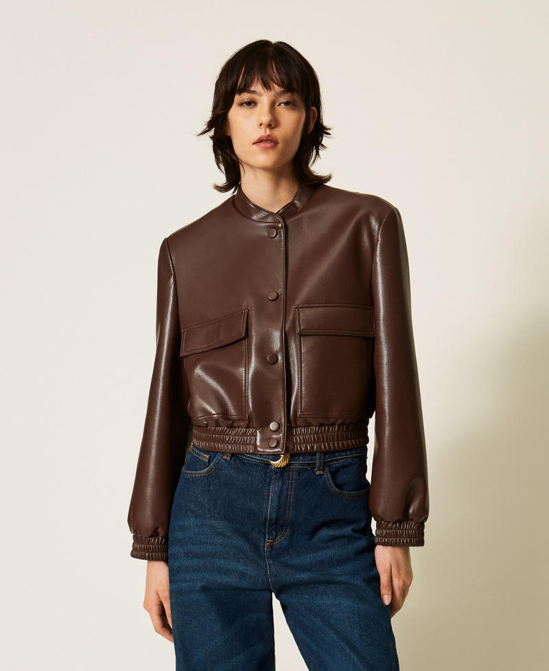 Twinset 262TP2052 - Bomber effetto pelle con tasche