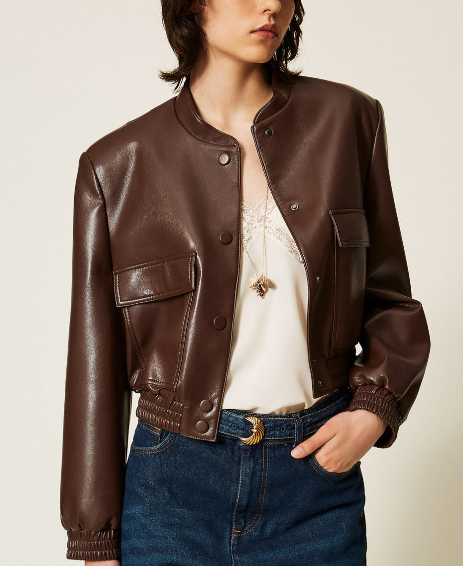 Twinset 262TP2052 - Bomber effetto pelle con tasche