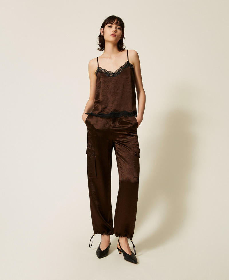 Twinset 262TP2101 - Pantaloni cargo in raso froissé