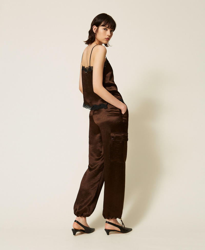 Twinset 262TP2101 - Pantaloni cargo in raso froissé